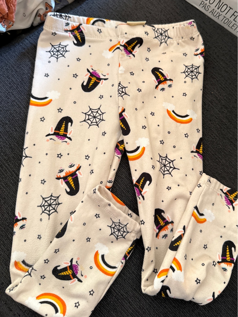 Girls' Beige Halloween Witch Print Pajama Pants